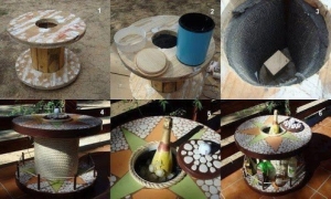 столик из строительной катушки.